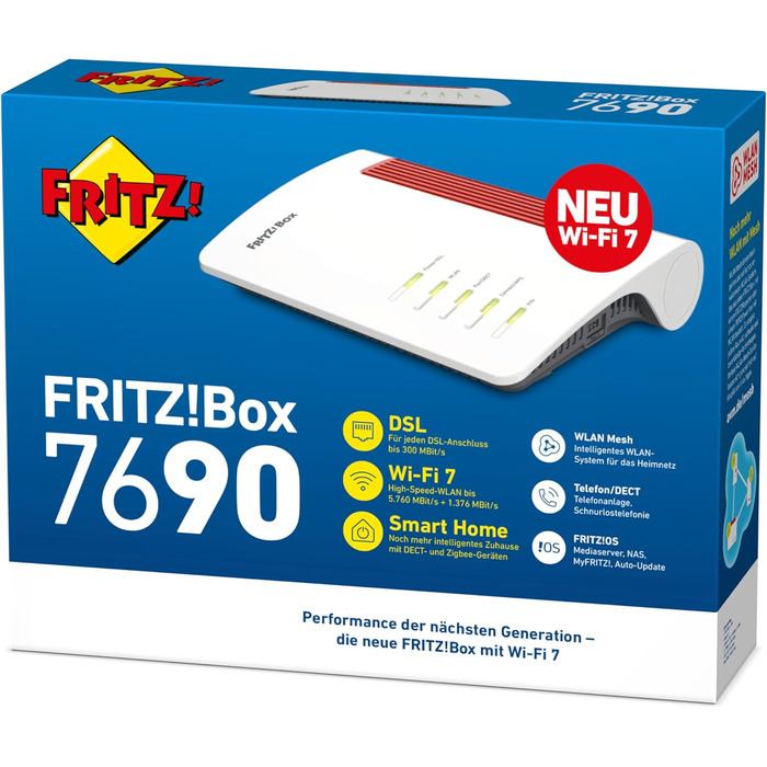 Роутер FRITZ!Box 7690: Wi-Fi 7, DSL, VDSL, ADSL, Mesh, DECT, підтримка швидкості до 300 Мбіт/с