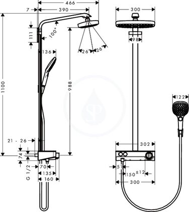 Hansgrohe Croma 100 Showerhead incl. Showerhead Holder, 4 Spray Patterns, Chrome (1 Spray Pattern)