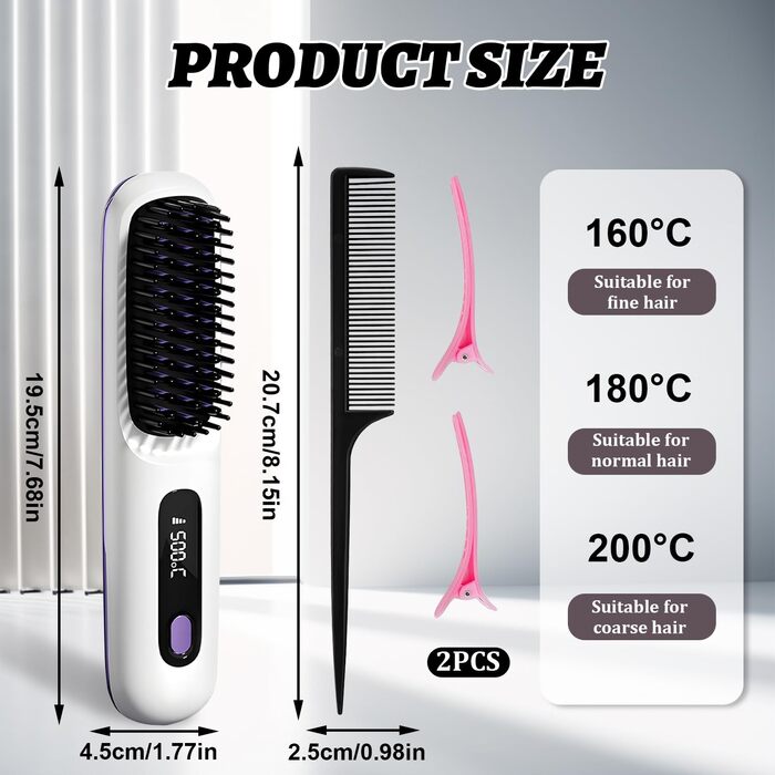 Бездротова щітка-випрямляч для волосся Mini, 160-200°C, LED дисплей, 3 температурні режими (M4)