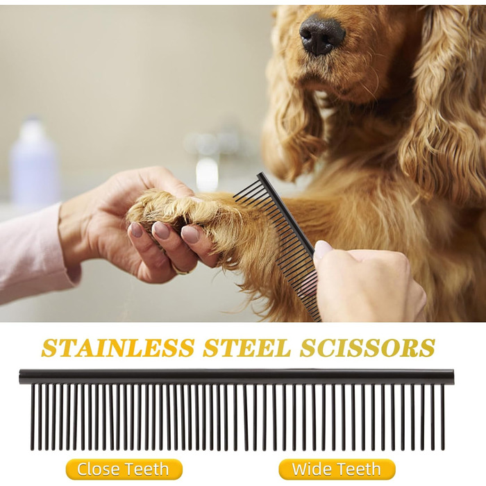 Професійні ножиці для грумінгу собак та котів: титанові, з округлими кінчиками, для грумінгу, з гребінцем (чорні)