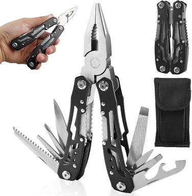 Мультитул чоловічий з нержавіючої сталі, мультиінструмент для подарунку, складаний ніж-мультитул з чохлом (чорний)