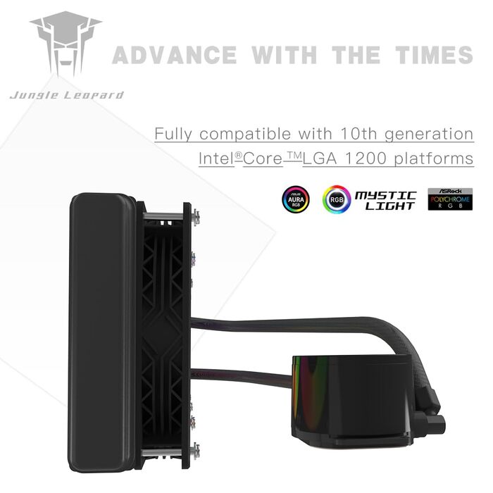 Охолоджувач CPU Jungle Leopard TK1 ARGB 360 з водяним охолодженням, 800-2000RPM, PWM вентилятор, сумісний з Intel LGA115X/1200/1700/1366/2011/2066 та AMD FM2/FM2+/AM3+/AM4/AM5