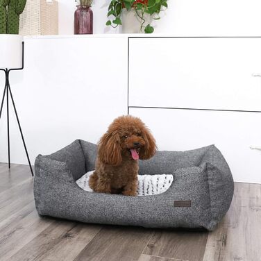 Feandrea Luxus Dog Bed, XL, Dog Cushion, made of Oxford fabric, with a non-slip bottom, 100 x 70 cm PGW28H (L 60 x W 50 x H 20 cm, Grey)