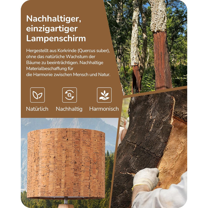 EDISHINE Дерев'яна Настільна Лампа з абажуром з льону, E27, для вітальні, спальні, в стилі кантрі [Енергоклас F], колір: корічневий