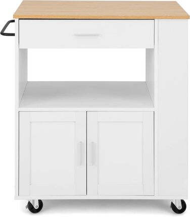 Giantex Rolling Kitchen Cart with Drop Leaf Top, Kitchen Island with Storage, Mobile Kitchen Island Wood, Kitchen Storage Cabinet Serving Cart with Drawer & 3 Shelves (White)