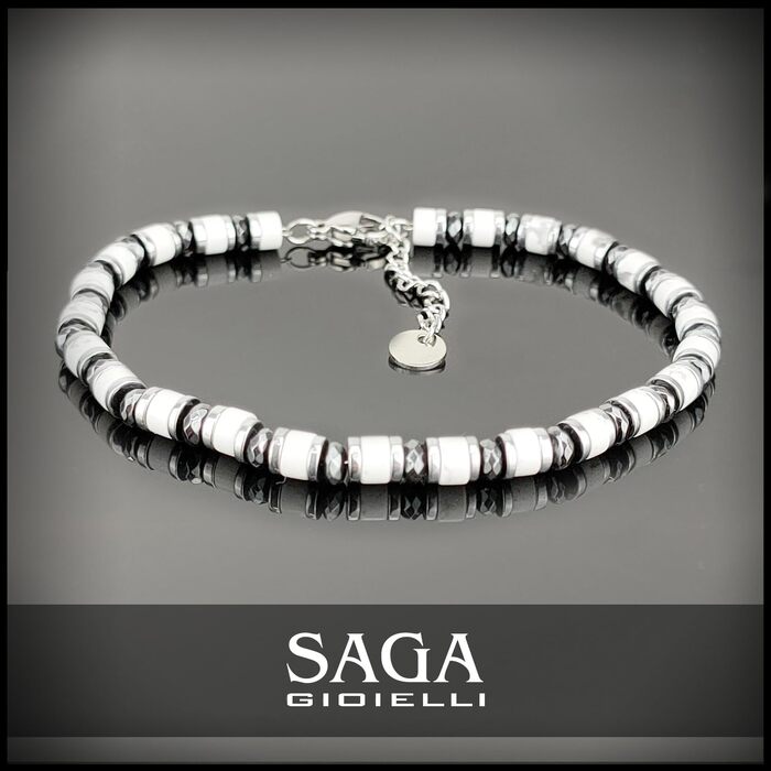 Браслет чоловічий SAGA GIOIELLI з нержавіючої сталі, кольорові сталеві диски, срібний, прозорий