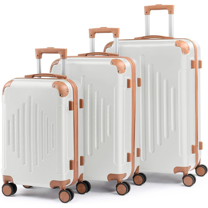 Набір валіз LEADZM 3 шт. з захистом кутів, ABS, телескопічний ручка, ручна поклажа, контрастне забарвлення (кремово-білий)