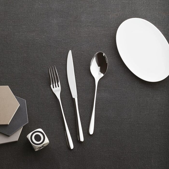 Sambonet Taste 52553-G6 - 18/10 Stainless Steel Dinnerware Set, for 12 people, 30-piece: 6 Forks, 6 Spoons, 6 Knives, 6 Teaspoons, 6 Dessert Forks, Dishwasher Safe, Steel