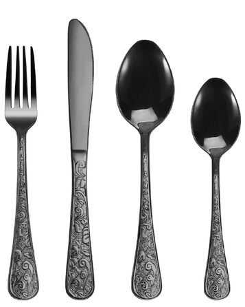 Набір столових приборів з нержавіючої сталі в вінтажному стилі на 6 осіб (чорний, 24 предмети) - ножі, виделки, ложки