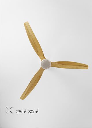 Вентилятор стельовий з підсвічуванням Windstylance Natural Wood L 152 см, білий, дерев'яні лопаті, WiFi, пульт, 6 швидкостей, літній/зимовий режим