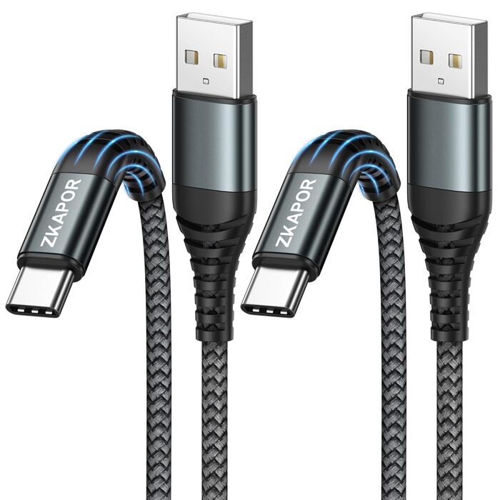 Кабель USB-C 2 шт. 1м, 3.1A, нейлон, сумісний з iPhone 15/15 Pro Max, Samsung Galaxy S23/S22/S21/S10, Note 10, Huawei P40/P30, Google Pixel