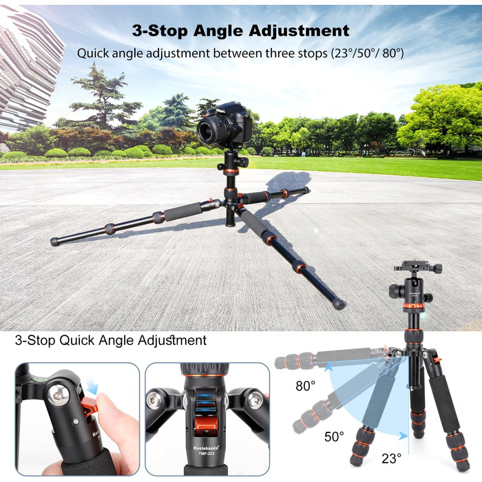 Міні штатив Koolehaoda для камери з алюмінію, 63 см, портативний, з кульковою головкою 360° та QR-платформою для DSLR/відеокамер, до 10 кг (Помаранчевий)