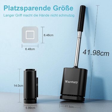 Щітка для унітазу Waretary з силіконовою щетиною та тримачем з нержавіючої сталі, гнучкий наконечник для глибокого очищення, швидковисихаюча, для кріплення на стіні або встановлення на підлогу, чорний