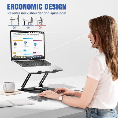 Adjustable Laptop Stand - 360° Rotating Base, Foldable & Portable for 10-17 Inch Laptops - Black