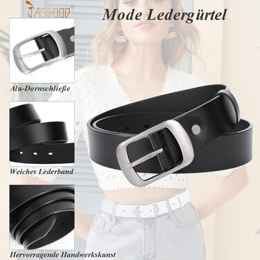 Жіночий шкіряний ремінь JasGood для джинсів та суконь, з пряжкою, чорний, розмір L (91-105 см)