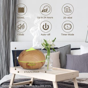 Ароматичний дифузор 500 мл з таймером, LED-підсвічуванням та дистанційним керуванням для дому, йоги та СПА