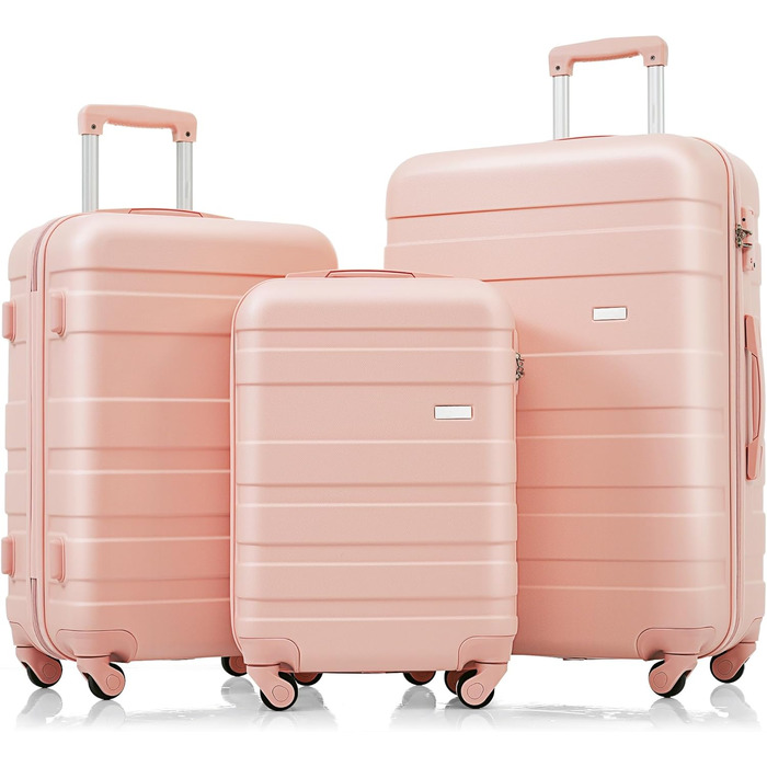 Набір валіз Merax 3 шт. з ABS-пластику з колесами та TSA-замком сіро-зеленого кольору (кофесет 5 шт., світло-рожевий)