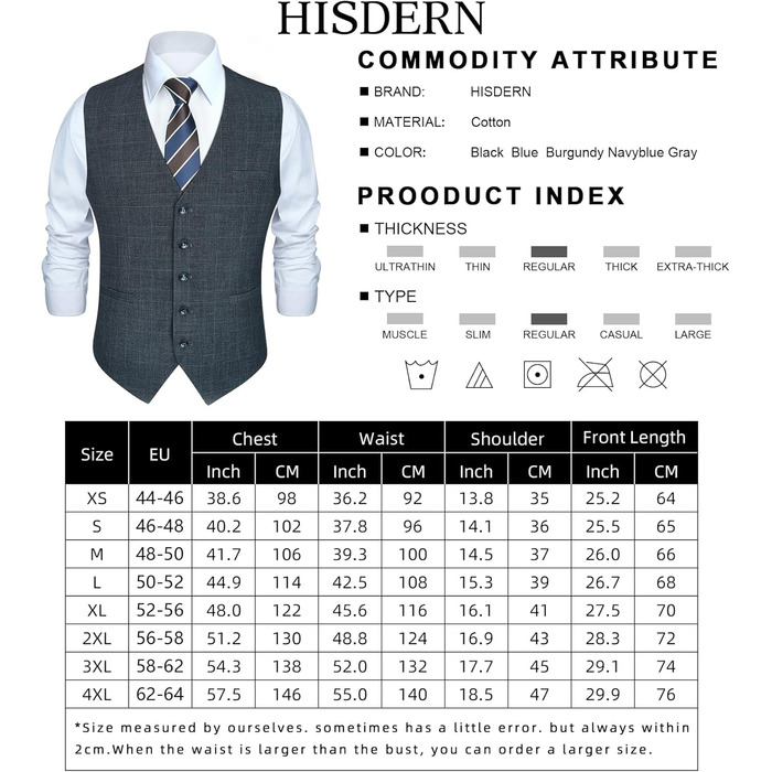 Жилет чоловічий HISDERN в клітинку, класичний, з бавовни, для весілля, в стилі 'Hahnentritt', під костюм (XXL, темно-синій)