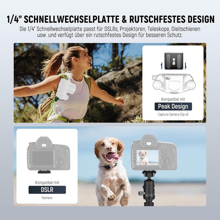 Штатив для камери NEEWER 77' з моноподом, кульковою головкою 360° та Arca QR-пластиною, компактний, легкий, з алюмінію, для подорожей, відеозйомки, максимальне навантаження 6 кг (TP39)