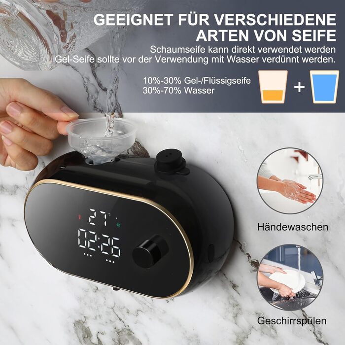 Automatic Soap Dispenser Wall Mount Foam Soap Dispenser Electric Soap Dispenser No Touch Wall Mounting Sensor Foam Soap Dispenser Plastic Kitchen Bathroom Foam Dispenser Black
