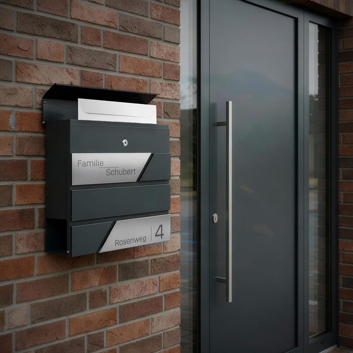 Поштовий ящик Grafner Premium персоналізований RAL 7016 з газетницею та 2 ключами, антрацитовий, з гравіюванням (ім'я, вулиця, номер будинку), комплект для монтажу