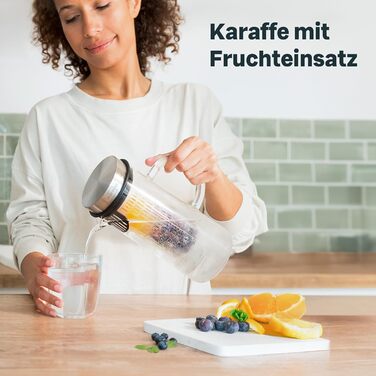 SILBERTHAL Glass Carafe with Lid - 1 Liter Carafe with Fruit Strainer - Dishwasher Safe & Heat Resistant
