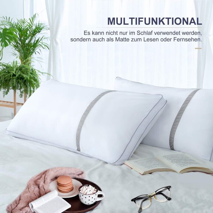BedStory Pillows 40x80, 2-Pack Pillows 40x80 made of 2x850g Microfiber, Slumber Pillows with Flannel Trim, Suitable for Side Sleepers, Back Sleepers, White 2 Pieces (1 Pack) White 40 x 80