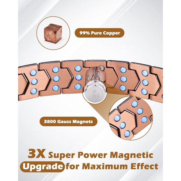 Медальйон з міді для чоловіків, 99% масивна мідь, магнітний браслет з магнітами, регульований розмір, з подарунковою коробкою (чорний щит)