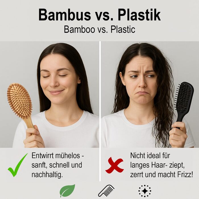 Набір з 2 бамбукових гребінців з натуральною щетиною - екологічні гребінці-щітки для жінок, чоловіків та дітей - масажні гребінці для здорового волосся (гребінець-щітка/гребінець)