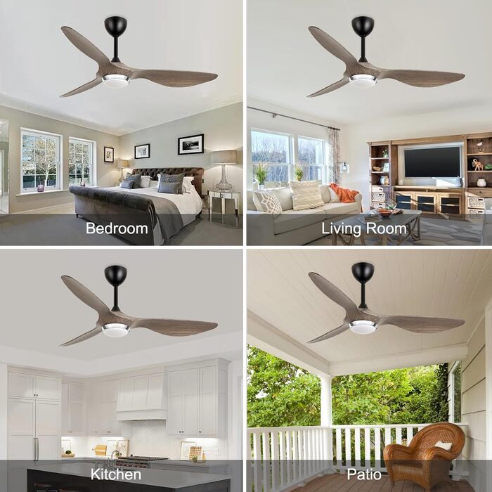 Стеляний вентилятор Reiga з підсвічуванням та пультом дистанційного керування, 132 см, тихий реверсивний двигун, 6 швидкостей, таймер, регульована яскравість та 3 колірні температури, коричневі лопаті (сірі та чорні лопаті)