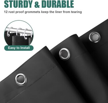 Шторка для душу URAQT, антибактеріальна, водонепроникна, швидковисихаюча, PEVA, 180x180 см, 12 кілець, для ванни (Біла)