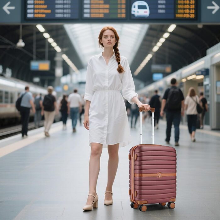 Чемодан KONO 3-в-1: ABS+PC, з коліщатками та кодовим замком (55см, ручна поклажа), червоно-коричневий