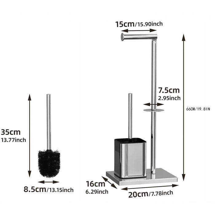 Підлоговий набір для ванної кімнати: тримач для туалетного паперу та йоржик із нержавіючої сталі