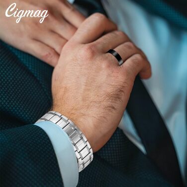 Браслет для лімфодренажу з магнітами для чоловіків, титан, регульований, з інструментом для зняття та подарунковою коробкою (Чорний) (3 ряди срібла)