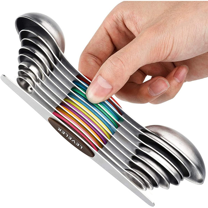 FBHappiness 9-Piece Measuring Spoon Set, Magnetic Double-Sided Teaspoon and Tablespoon Stainless Steel, Stackable, Suitable for Various Spice Jars and Measuring Cups.