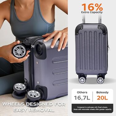 Набір валіз Boleedy 3шт, валіза на коліщатках, дорожній набір валіз (55/66/76 см), ручна поклажа, валіза з жорстким корпусом, 360° обертання, тихі подвійні колеса, телескопічна ручка, сірий колір