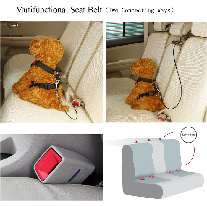 Автомобільний ремінь безпеки для собак Mogoko Kaufester: не гризеться, з нержавіючої сталі, з подвійним кріпленням та фіксатором (40,6 см, 16 дюймів)