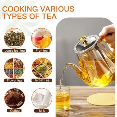 Скляний чайник Teekanne з ситом для листового та розквітлого чаю, 1000 мл, термостійке скло з щіткою для чищення, підходить для плити