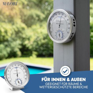 MAVORI® 2-in-1 Stainless Steel Thermometer & Hygrometer | Analog Hygrometer & Thermometer | Humidity Meter & Room Thermometer for a Healthy Indoor Climate | Ø 12.5cm