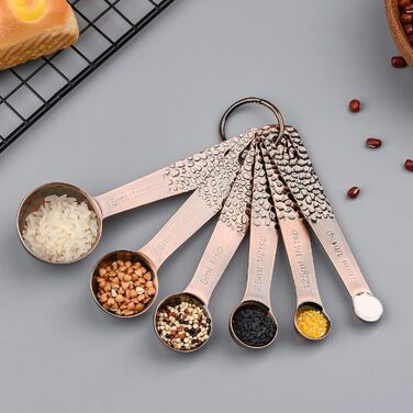 Zoyizi Measuring Cup and Spoon Set, 12-Piece, Copper Measuring Cups and Spoons for Kitchen and Baking, Dry and Liquid Metal Measuring Cups, Cute Metric 5 Measuring Cups, 6 Spoons, and 1 Leveler