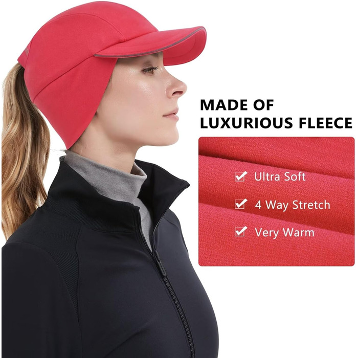 Жіноча зимова шапка GADIEMKENSD з відбиваючими елементами та кишенькою для хвоста, навушник-гетр, для активного відпочинку (червона)