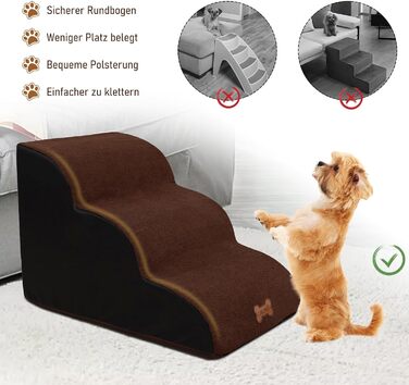 Сходинки для собак Caliyo 3 ступені, для маленьких собак та котів, 40 см, знімний чохол, антиковзаюча поверхня, для ліжка, дивану, авто (60×40×40см), коричневі