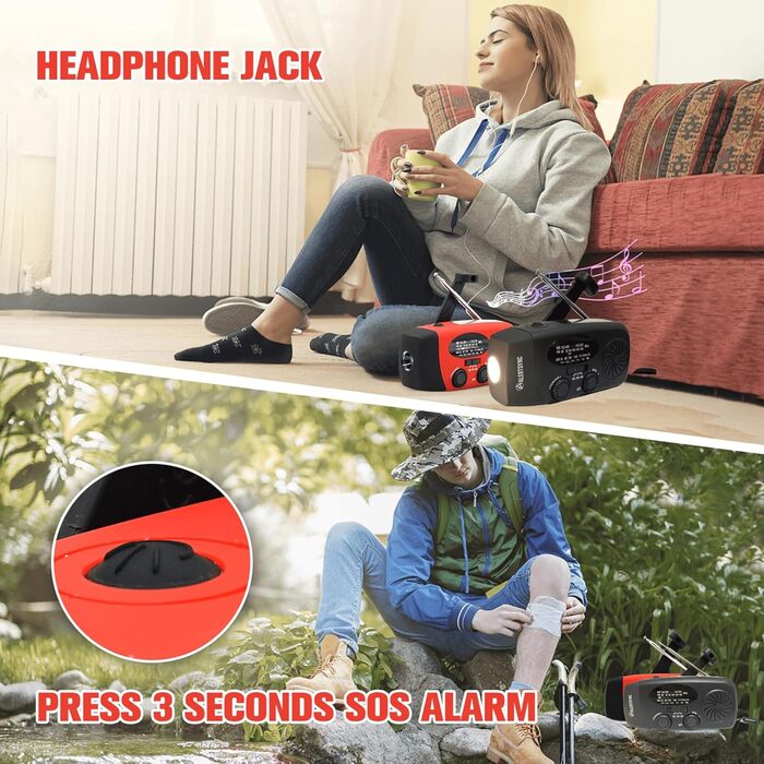 Радіо NOAA iRonsnow 5000 mAh: радіо для надзвичайних ситуацій, FM/AM, з ручним заводом, сонячне, з SOS, ліхтарик 1W LED, зарядка для телефону, чорне