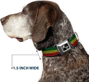 Нашийник для собак Buckle-Down Seatbelt Buckle - Houndstooth Black/Rasta, 1' шириною, розмір L (15-26 дюймів)