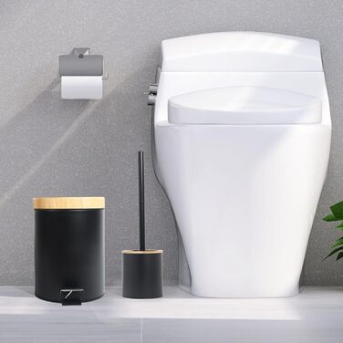 Набір для туалету Greelue: щітка для унітазу з дерев'яною ручкою та підставкою з нержавіючої сталі, чорний