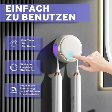 Maxspace UV Toothbrush Sterilizer, UV Disinfection Toothbrush Holder for Wall Mounting with Drying, Rechargeable Toothbrush Holder with 2 Toothbrush Compartments for Bathroom (White)