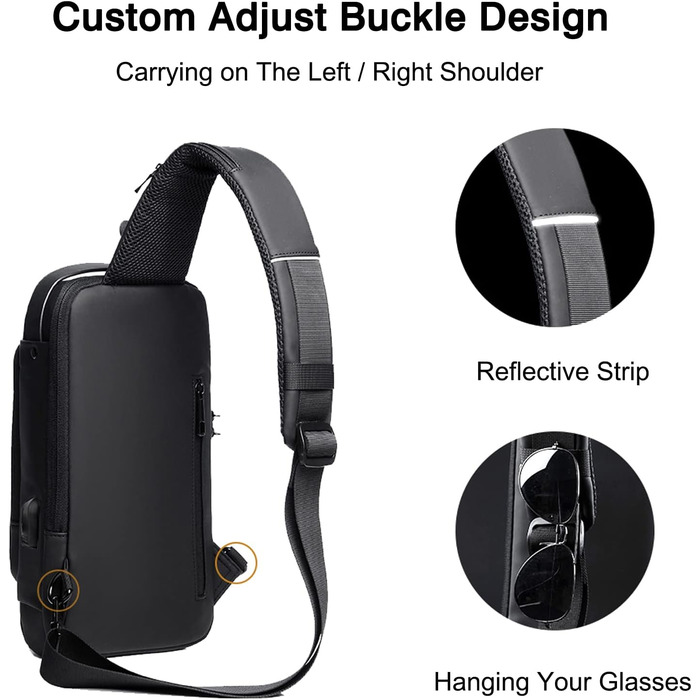 Сумка-слінг FANDARE 2026 з USB-зарядкою, захистом паролем та водонепроникним корпусом. Ідеальна для подорожей, прогулянок та бізнесу. Кілька відділень, зручна через плече, блакитна.