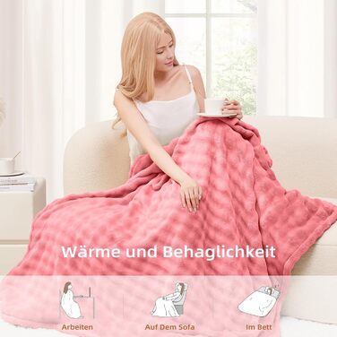 Електрична гріюча ковдра 130x180 см з таймером та захистом від перегріву, 9 режимів нагріву, функція пам'яті, рожева