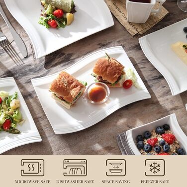 MALACASA Набір тарілок Serie Flora, 2 шт., кремово-білий порцелан, 33.7x28 см та 27.9x20.3 см