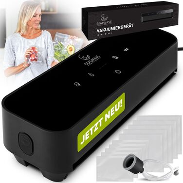 Вакуумний пакувальник SEALWAVE для продуктів харчування: потужний, широкий зварювальний шов, тихий та ефективний, універсальний (для вологих та сухих продуктів), легке очищення, з 10 безкоштовними пакетами